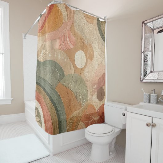 Retro  Boheems Aardse Abstract Ontwerp Douchegordijn (In situ)