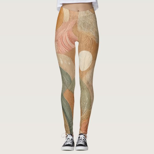 Retro Boheems Aardse Abstract Ontwerp Leggings (Voorkant)