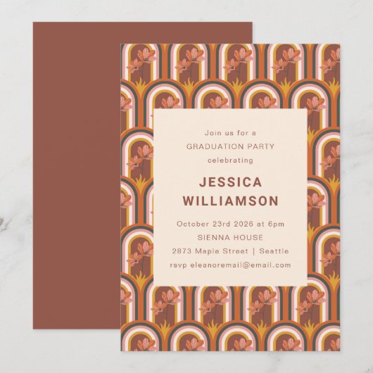 Retro Bohemian Autumn Terracotta Floral Afstuderen Kaart (Voorkant / Achterkant)