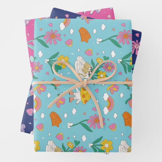 Retro Bohemian Flower Garden Floral Pattern Inpakpapier Vel (In situ)