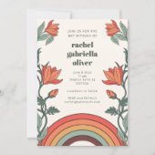 Retro Bohemian Rainbow Floral — unieke bat Mitzvah Kaart (Voorkant)