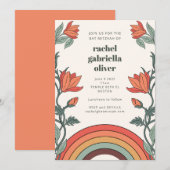 Retro Bohemian Rainbow Floral — unieke bat Mitzvah Kaart (Voorkant / Achterkant)