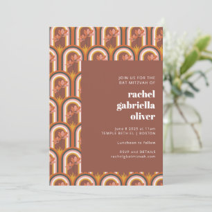 Retro Bohemian Terracotta Floral Bat Mitzvah Kaart