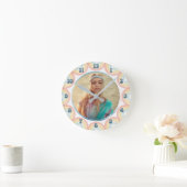 Retro Bohemian Waterverf Rainbows Aangepaste Foto Ronde Klok (Huis)