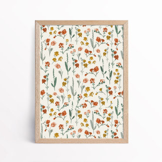 Retro Bohemian Wildflower Botanical Art Poster