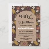 Retro Boho 1970s Floral 50 & Fabulous Birthday Inv Kaart (Voorkant)