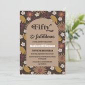 Retro Boho 1970s Floral 50 & Fabulous Birthday Inv Kaart (Staand voorkant)