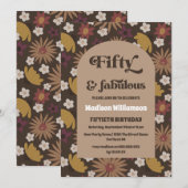 Retro Boho 1970s Floral 50 & Fabulous Birthday Inv Kaart (Voorkant / Achterkant)