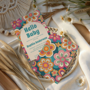 Retro Boho 70er jaren Groovy Bloemen Baby Shower Kaart