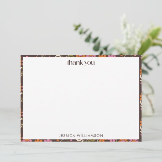 Retro Boho 70s Bloemen Groovy Baby shower Aangepas Bedankkaart (Staand voorkant)