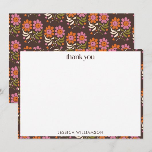 Retro Boho 70s Bloemen Groovy Baby shower Aangepas Bedankkaart (Voorkant / Achterkant)