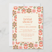 Retro Boho 70s Flowers Pink Green Vrijgezellenfees Kaart (Voorkant)