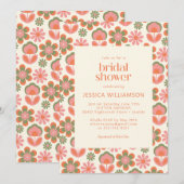 Retro Boho 70s Flowers Pink Green Vrijgezellenfees Kaart (Voorkant / Achterkant)