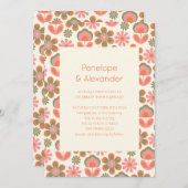 Retro Boho 70s Flowers Pink Green Wedding Kaart (Voorkant / Achterkant)