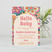 Retro Boho 70s Groovy Floral Baby Shower Kaart (Staand voorkant)
