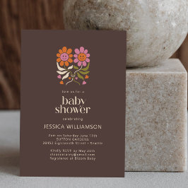 Retro Boho 70s Smile Floral Groovy Baby shower Kaart