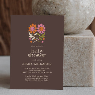 Retro Boho 70s Smile Floral Groovy Baby shower Kaart