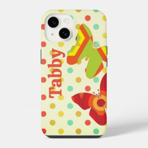 Retro boho 70's streep polka stip vlinder oranje iPhone 14 hoesje