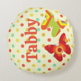 Retro boho 70's stripe polka dot butterfly sinaasa rond kussen