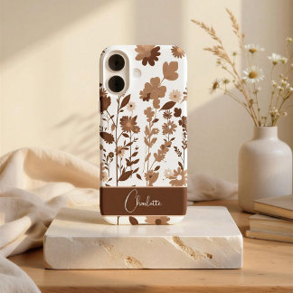 Retro Boho Aardse Bloemstuk Aangepaste Naam iPhone 16 Hoesje