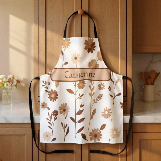 Retro Boho Aardse Bloemstuk Met Naam Schort