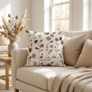 Retro Boho Aardse Bloemstuk Met Naam Worp Kussen