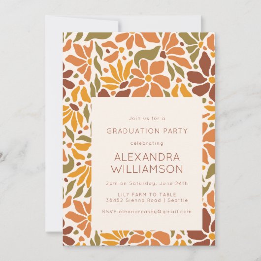 Retro Boho Aardse Botanische Graduation Party Kaart (Voorkant)