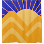 Retro Boho Abstract landschap Blauw Geel Douchegordijn (Voorkant)