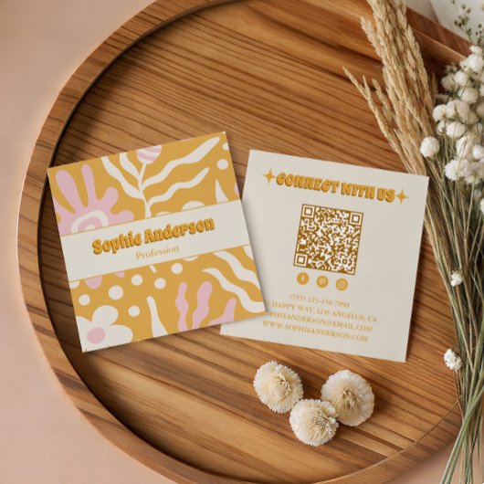 Retro Boho Abstract QR Code Sociale Media Vierkante Visitekaartje