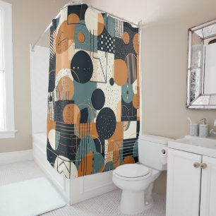 Retro Boho Abstracte Vormen Verbrand Oranje Marine Douchegordijn