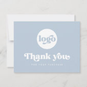 Retro boho add logo stoffig blauw bedankje bedankkaart (Voorkant)