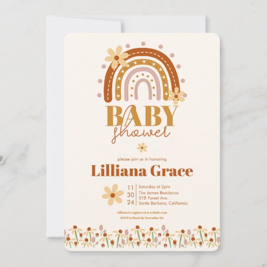 Retro Boho Baby shower uitnodiging (Voorkant)