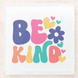 Retro Boho Be Kind  – Colorful Groovy Flower Heart Glazen Onderzetter