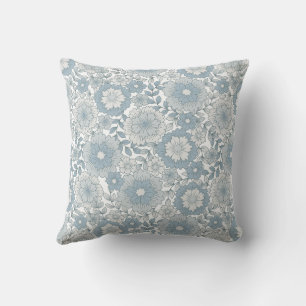 Retro Boho Blauw Bloemen Naadloos Bloempatroon Kussen