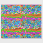 Retro boho blauw paarse roze bloemen cadeaupapier (Vlak)