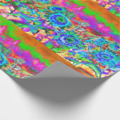 Retro boho blauw paarse roze bloemen cadeaupapier (Hoek)