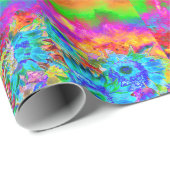 Retro boho blauw paarse roze bloemen cadeaupapier (Rol Hoek)