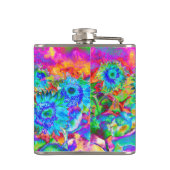 Retro boho blauw paarse roze bloemen heupfles (Achterkant)