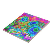 Retro boho blauw paarse roze bloemen tegeltje (Zijkant)