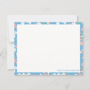 Retro Boho Blauwe Ditsy Bloemen Persoonlijke Naam Notitiekaartje