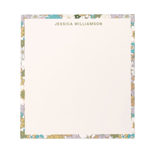 Retro Boho Blauwgroen Floral Cute Baby shower Notitieblok (Voorkant)