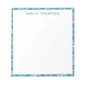 Retro Boho Blauwgroen Floral Motif Pattern Persona Notitieblok (Voorkant)