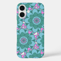 Retro Boho Blauwgroen Mandala Flower Pattern