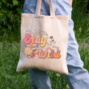 Retro Boho Blijf in het wild, Floral Wildflower es Tote Bag