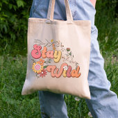 Retro Boho Blijf in het wild, Floral Wildflower es Tote Bag