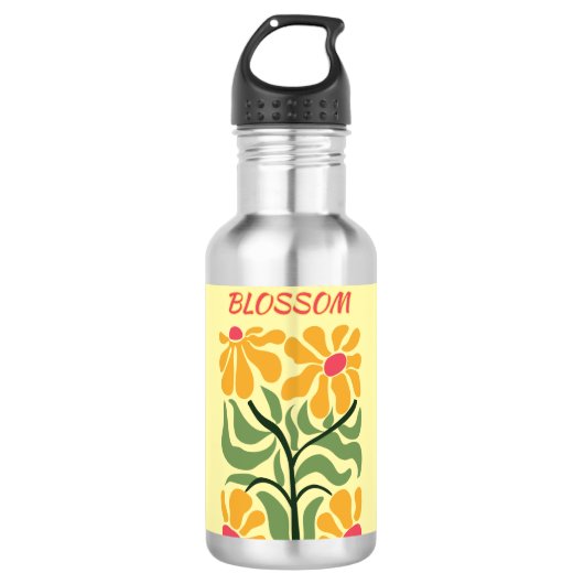 Retro Boho Bloeiende Bloemen Inspiratie Citaat Waterfles (Voorkant)