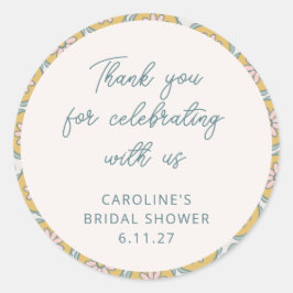 Retro Boho Bloem Geel Aangepaste Douche Bedankt Ronde Sticker