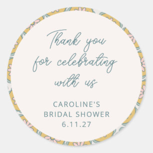 Retro Boho Bloem Geel Aangepaste Douche Bedankt Ronde Sticker