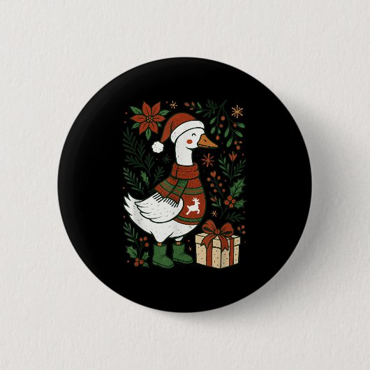 Retro Boho Bloem Grappig Kerstmis Domme Gans Liefh Ronde Button 5,7 Cm (Voorkant)