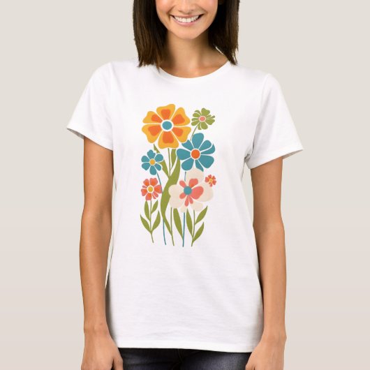 Retro Boho Bloem Illustratie T-shirt (Voorkant)